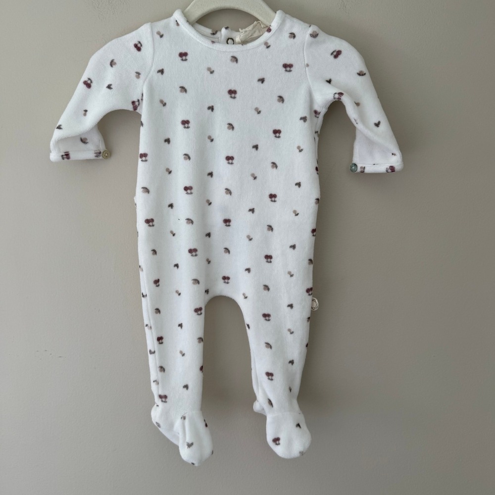 Citrine Baby White Velour‎ Cherry Heart Footed Sleeper & Bonnet Set 3M 62